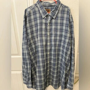Foundry Men’s Big and Tall Blue, Gray, and White Plaid Button Down shirt - 4XLT
